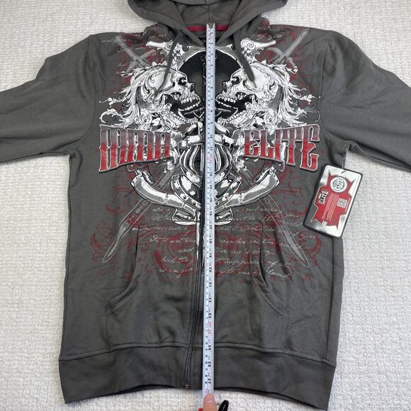 NWT MMA Elite Hoodie Gray Full Zip Up Small Y2K Goth Skull Punk Affliction Style - Picture 13 of 16